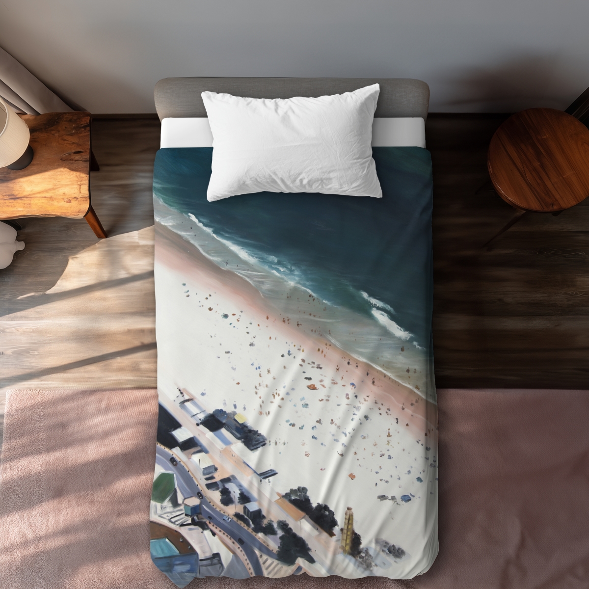 C1DCTSW0GM7ESZ Hot Day at the Beach Coastal Blue Twin Size Duvet Cover - Home Decor