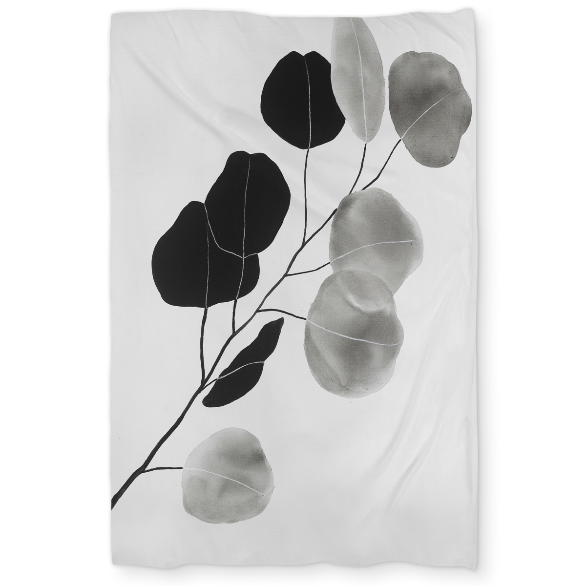 C1DCTXLWBGOF29 Grayscale Branch Twin Size Extra Long Duvet Cover - Round Shape Leaves - Home Decor