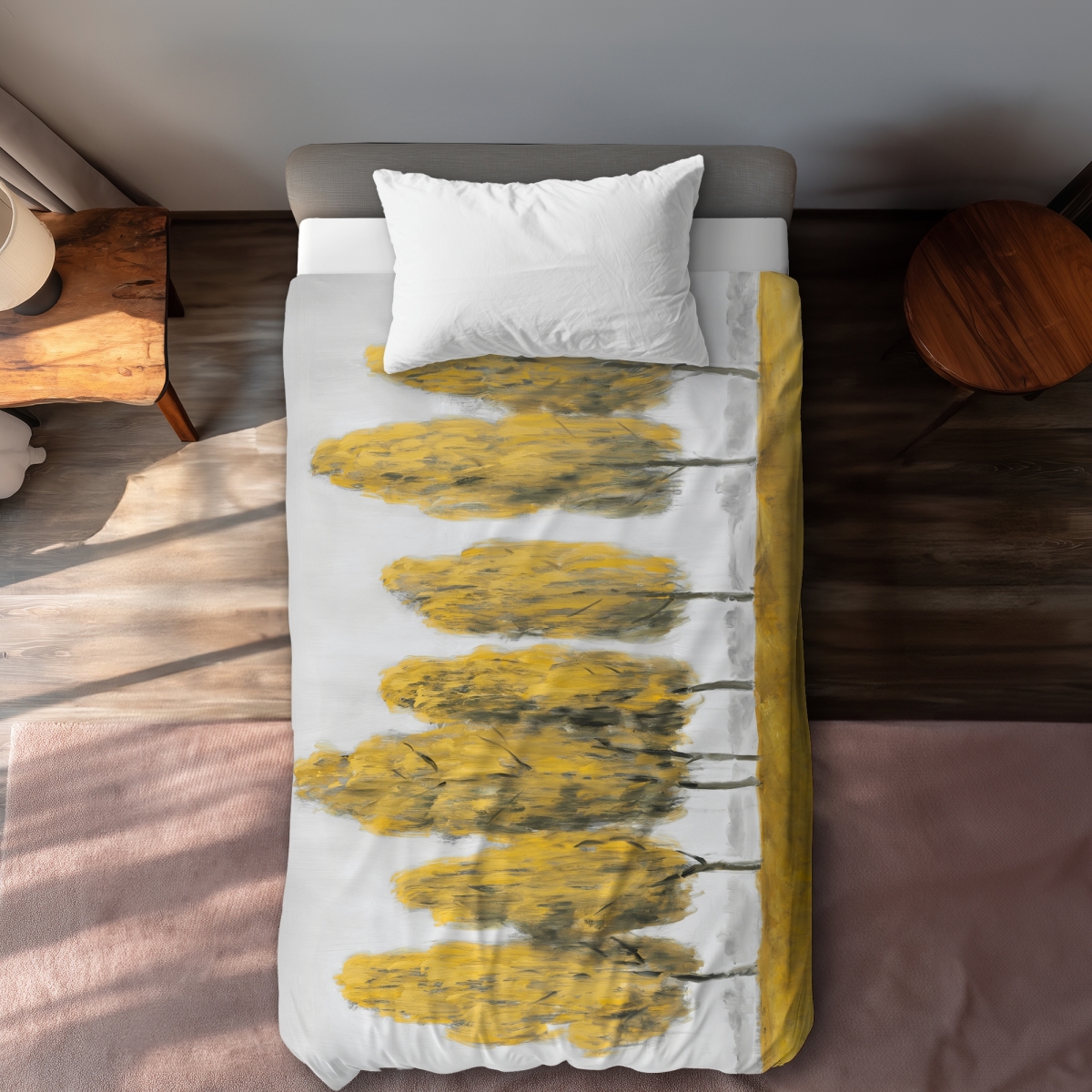 C1DCTXLW2M5F8F Abstract Yellow Trees Twin Size Extra Long Duvet Cover - Contemporary Home Decor
