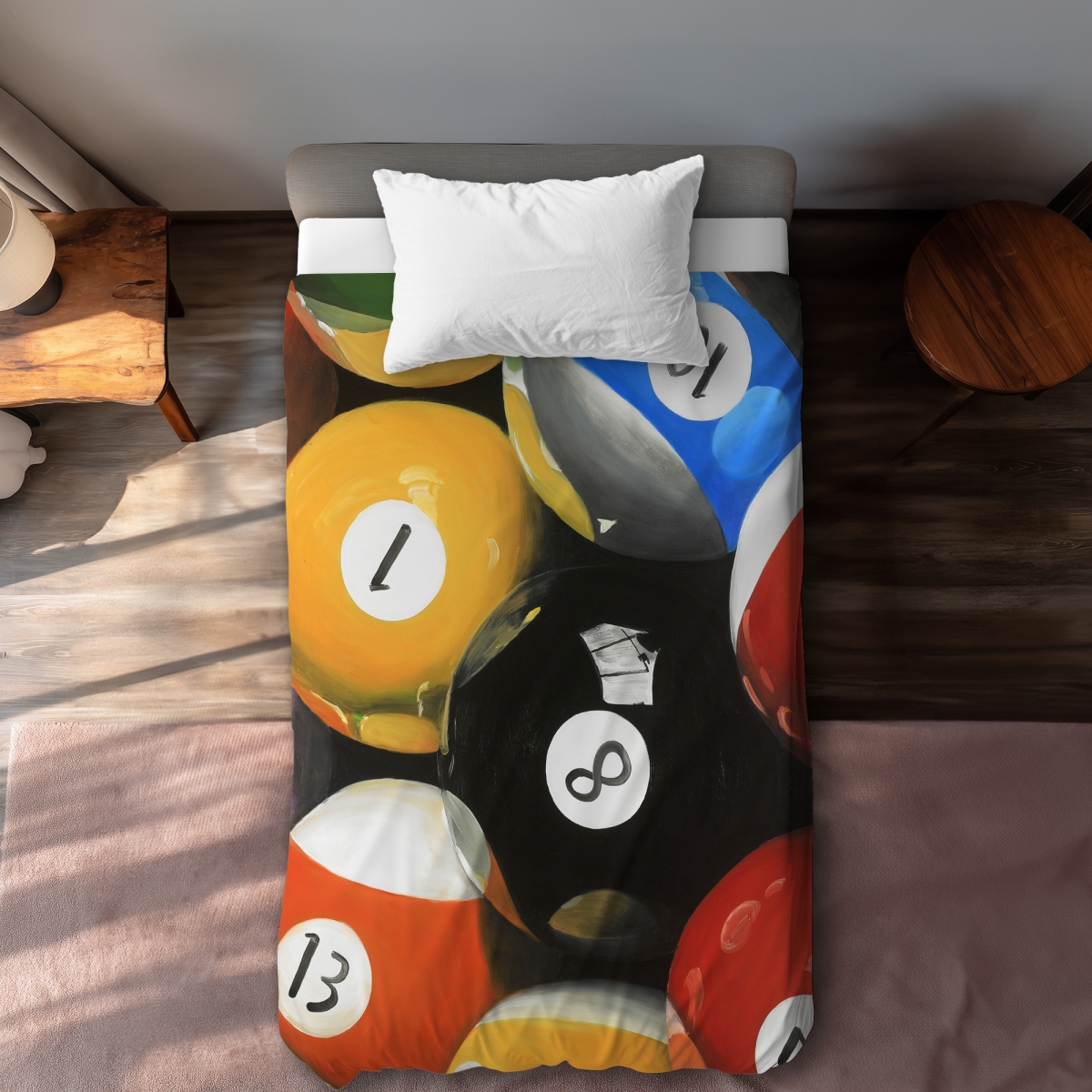 C1DCTXLWCAINTT Pool Balls Closeup Twin Size Extra Long Duvet Cover - Hyperrealist Home Decor