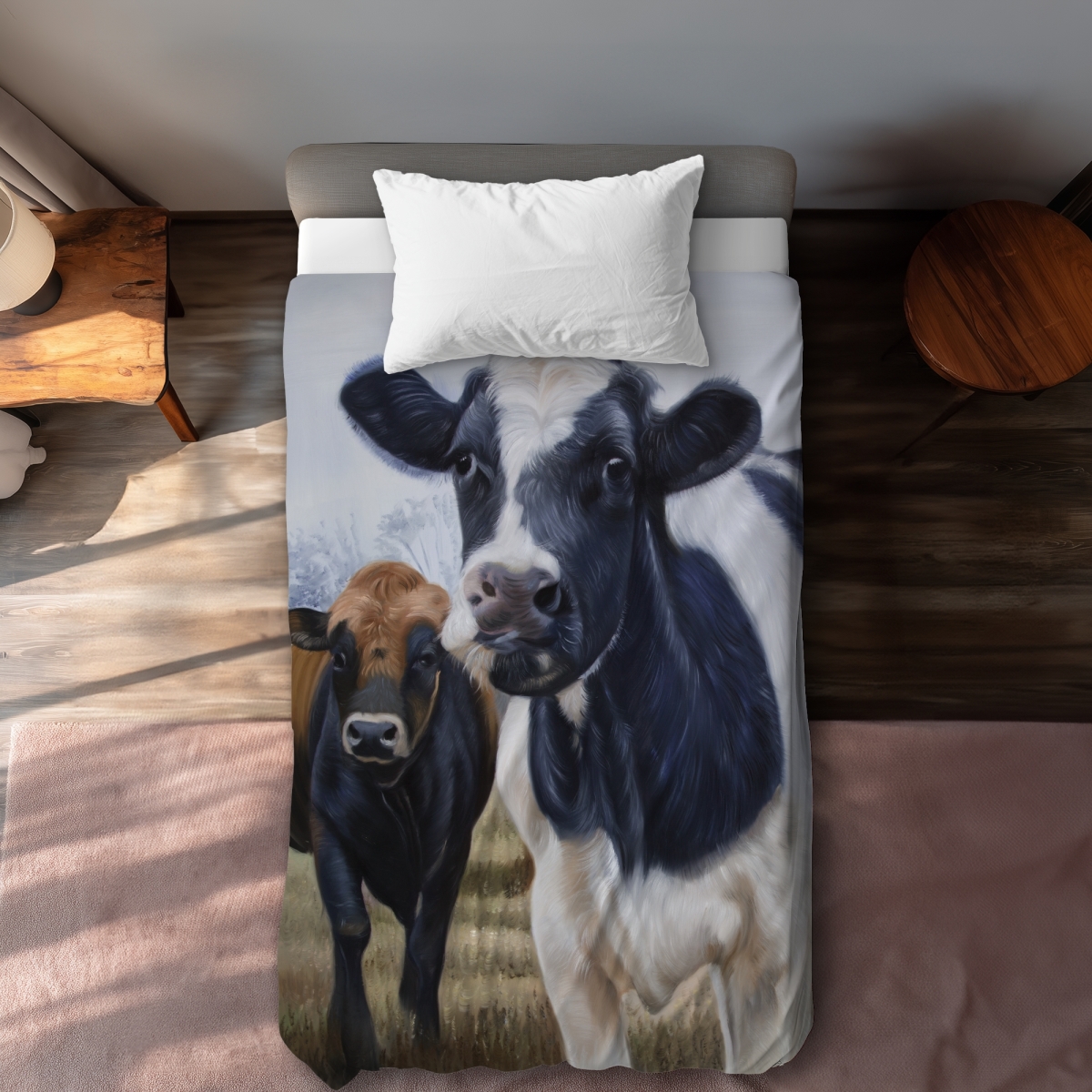 C1DCTXLWS9M8F6 Two Cows Eating Grass White Rustic Twin Size Extra Long Duvet Cover - Home Decor