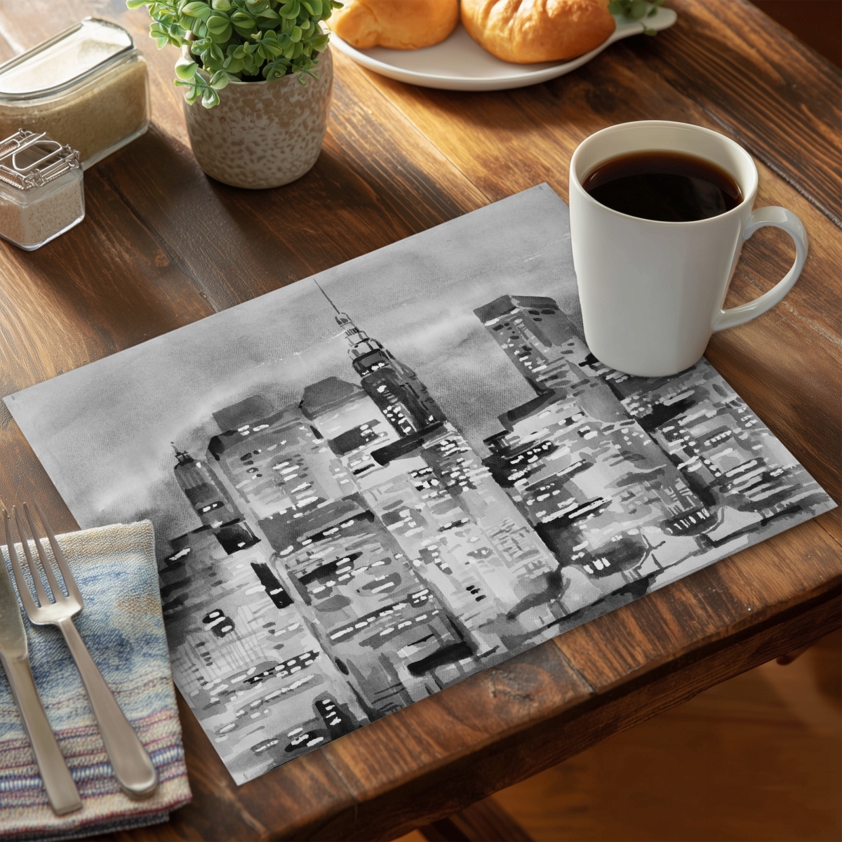 Picture of Begin Home Decor CPPM1418JLXLSJ 14 x 18 in. Watercolor Cityscape Building Placemat - Bedroom Home Decor
