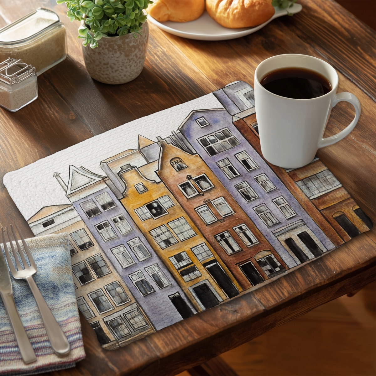 Picture of Begin Home Decor CBPM1418RWV0SF 14 x 18 in. Brown Braided Polyester Placemat - Amsterdam Houses Design