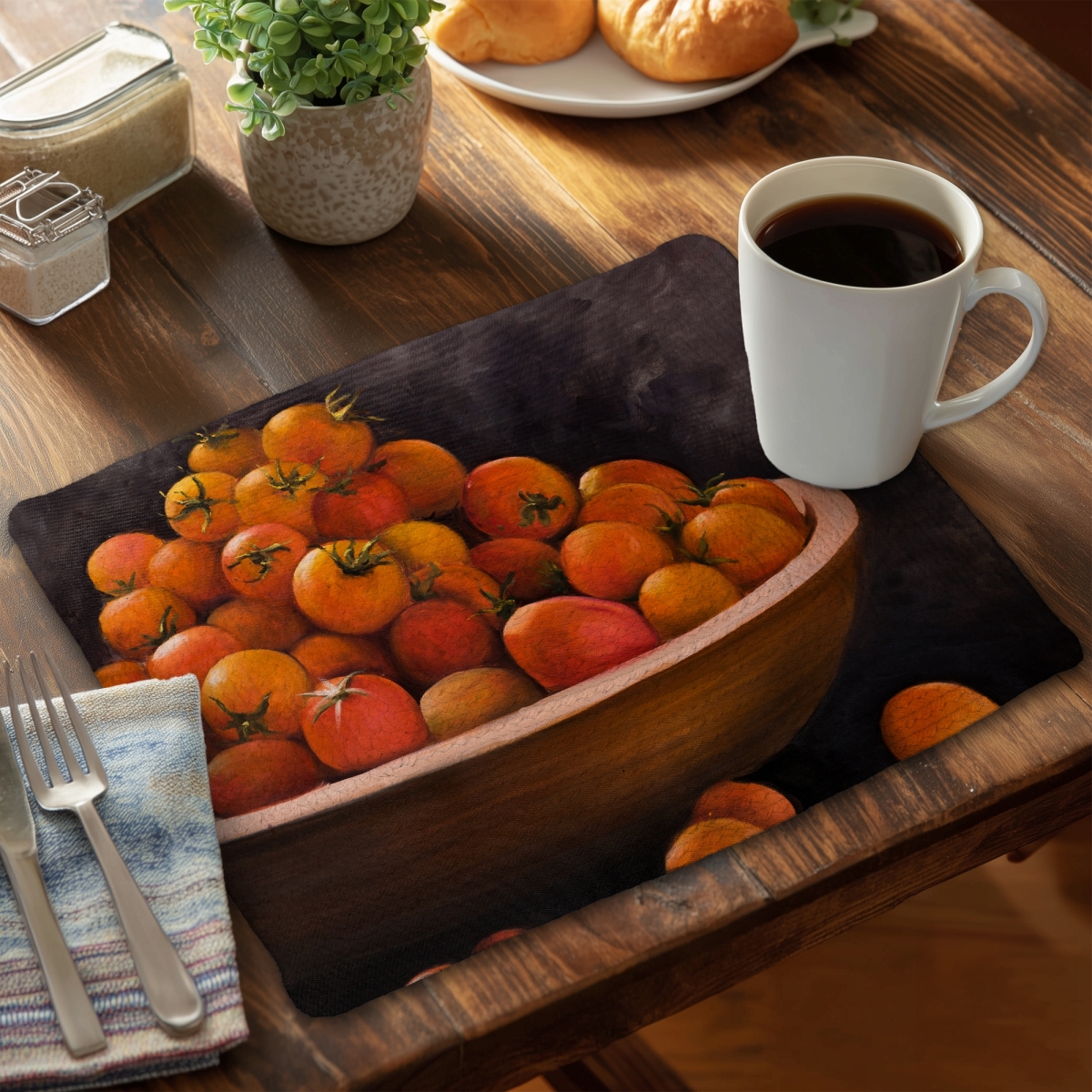 Picture of Begin Home Decor CBPM1418YNRJ13 14 x 18 in. Brown Braided Polyester Placemat - Bowl of Cherry Tomatoes