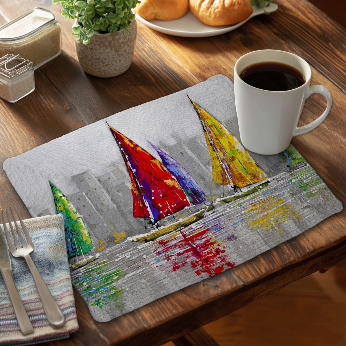 Picture of Begin Home Decor CBPM14186V7J4O 14 x 18 in. Sailboats in the Wind Gray Braided Polyester Placemat - Home Decor