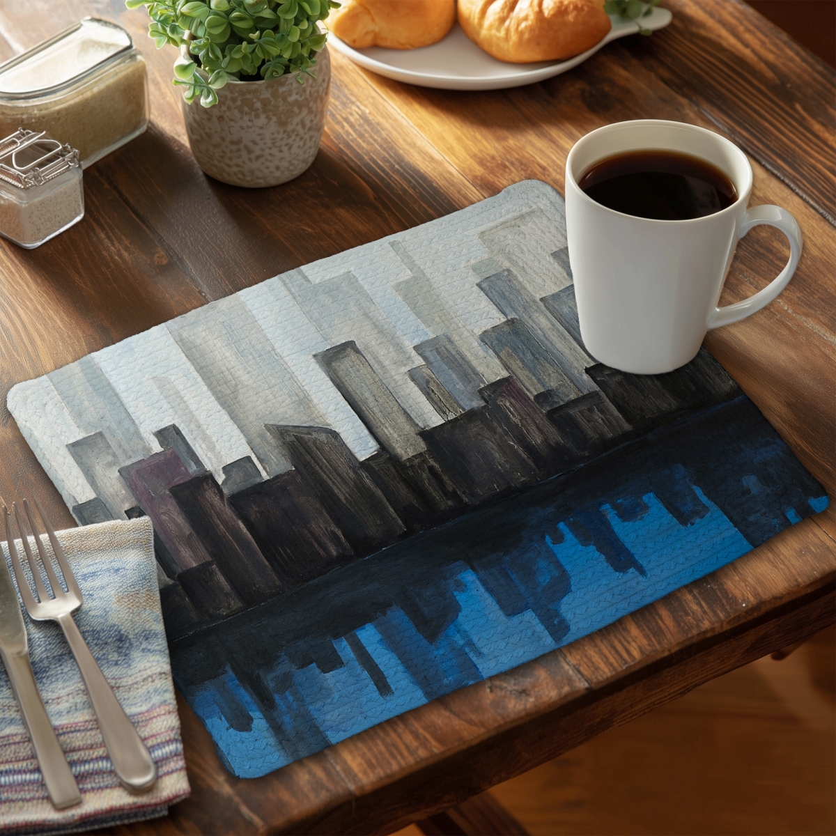 Picture of Begin Home Decor CBPM1418RMKCNV 14 x 18 in. Blue City Braided Polyester Placemat - Contemporary Home Decor