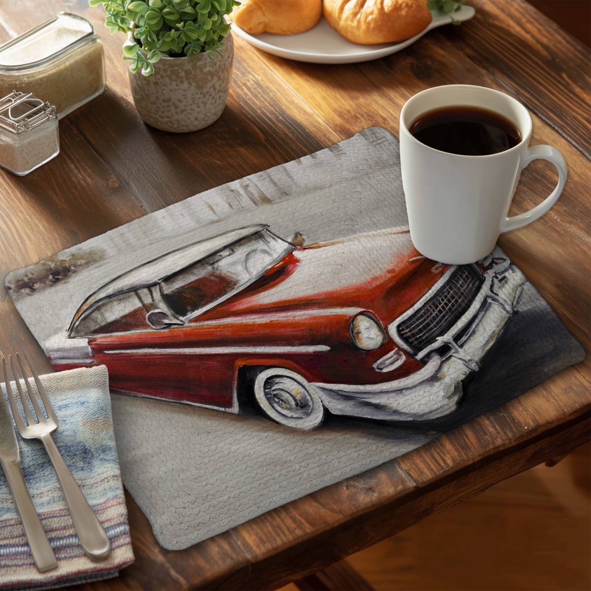 Picture of Begin Home Decor CBPM1418GGCTOE 14 x 18 in. Vintage Classic Car Placemat - Braided Polyester Decor