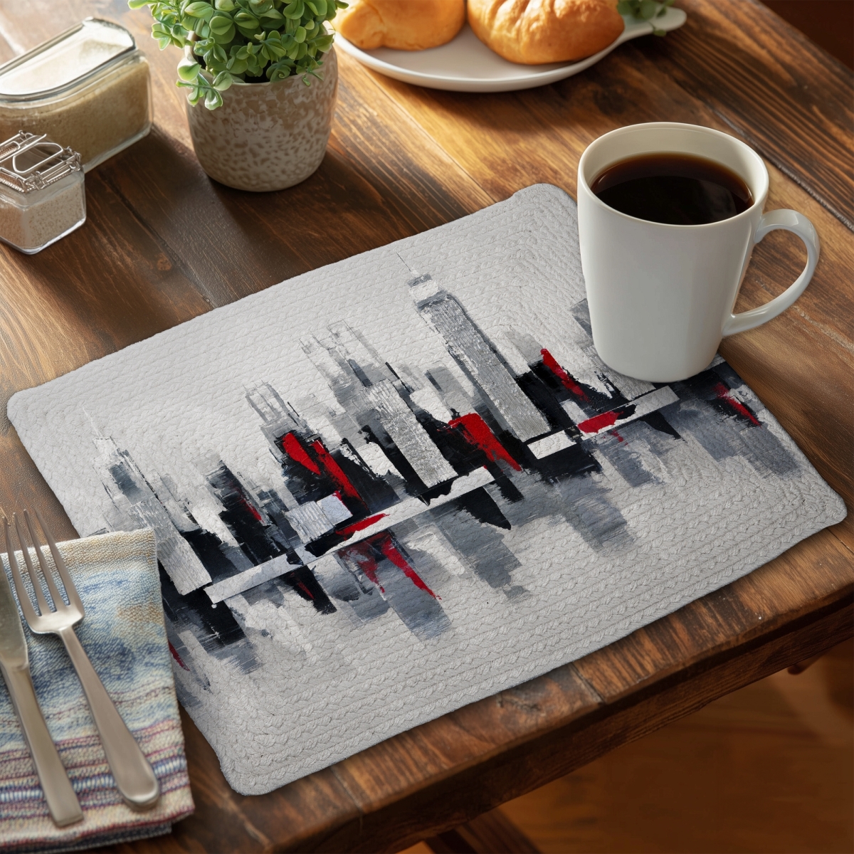 Picture of Begin Home Decor CBPM1418VH9KTY 14 x 18 in. Gray Cityscape Braided Polyester Placemat - Modern Home Decor