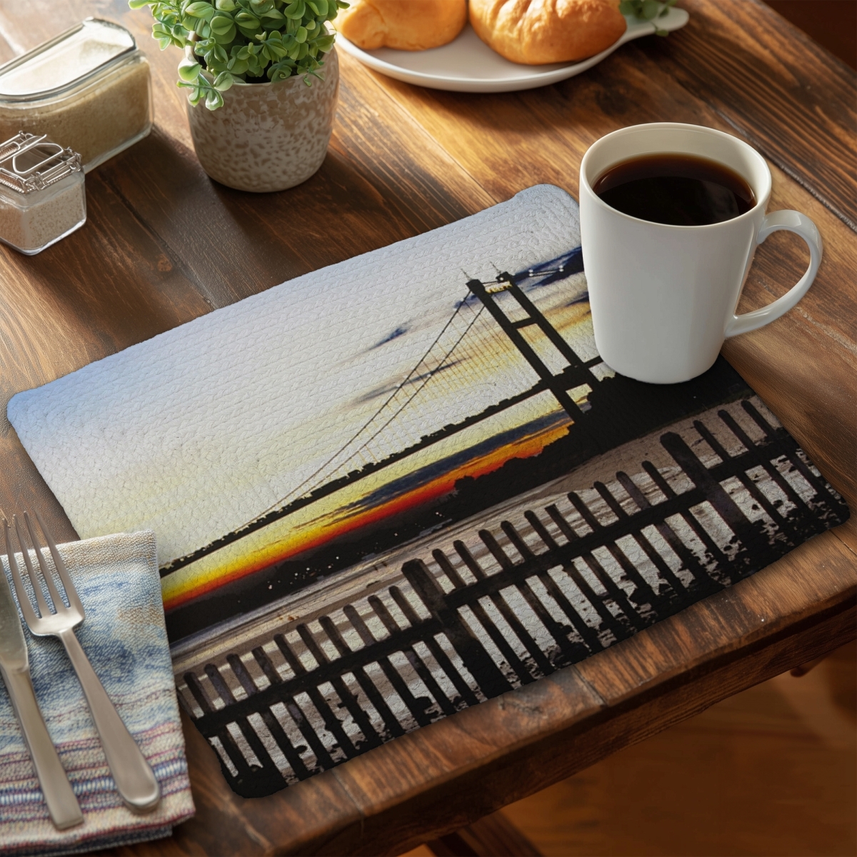 Picture of Begin Home Decor CBPM14186F0BO6 14 x 18 in. Bridge by Sunset Braided Polyester Placemat - Home Decor