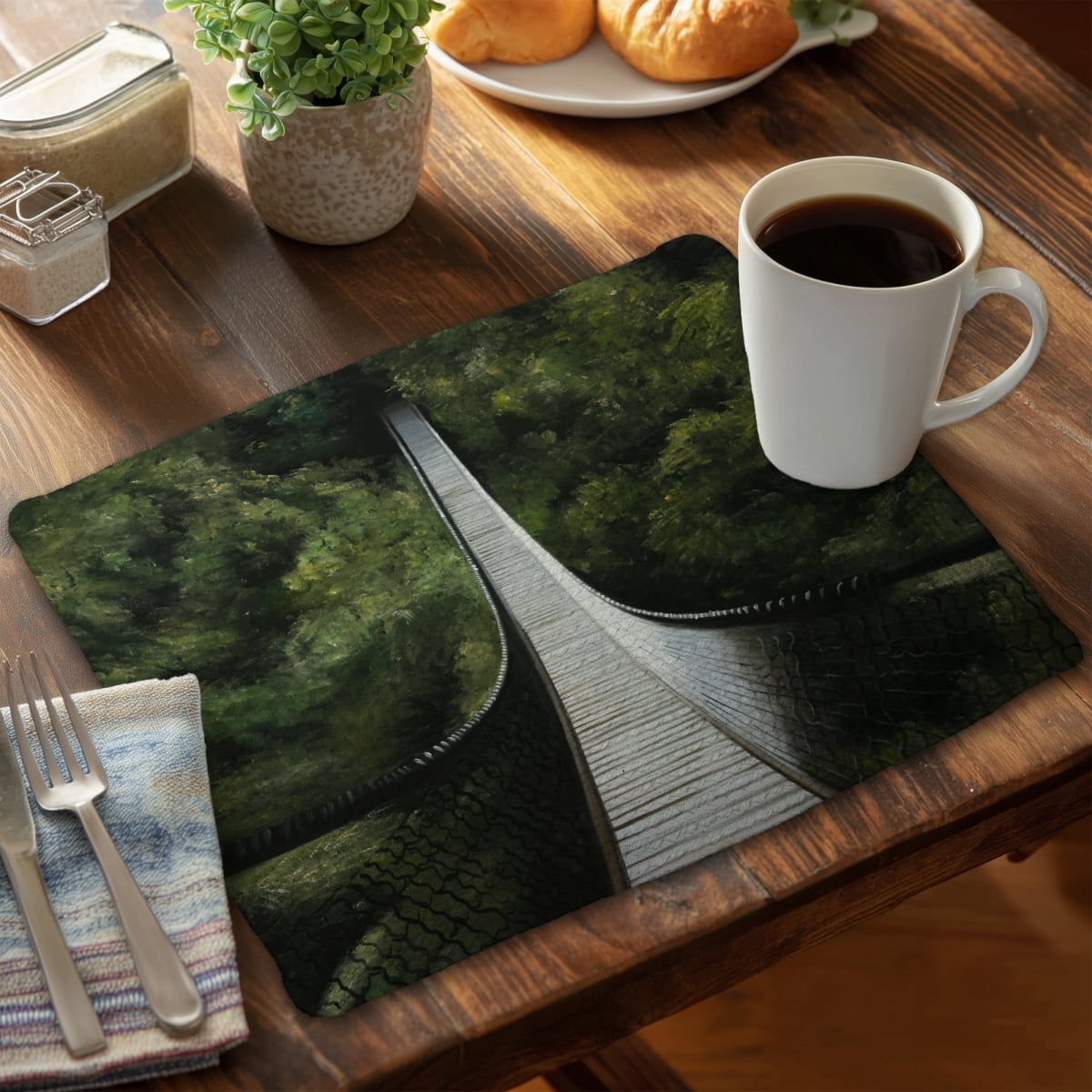Picture of Begin Home Decor CBPM1418OGGULZ 14 x 18 in. Suspended Bridge Placemat - Trees Gray Landscapes Home Decor