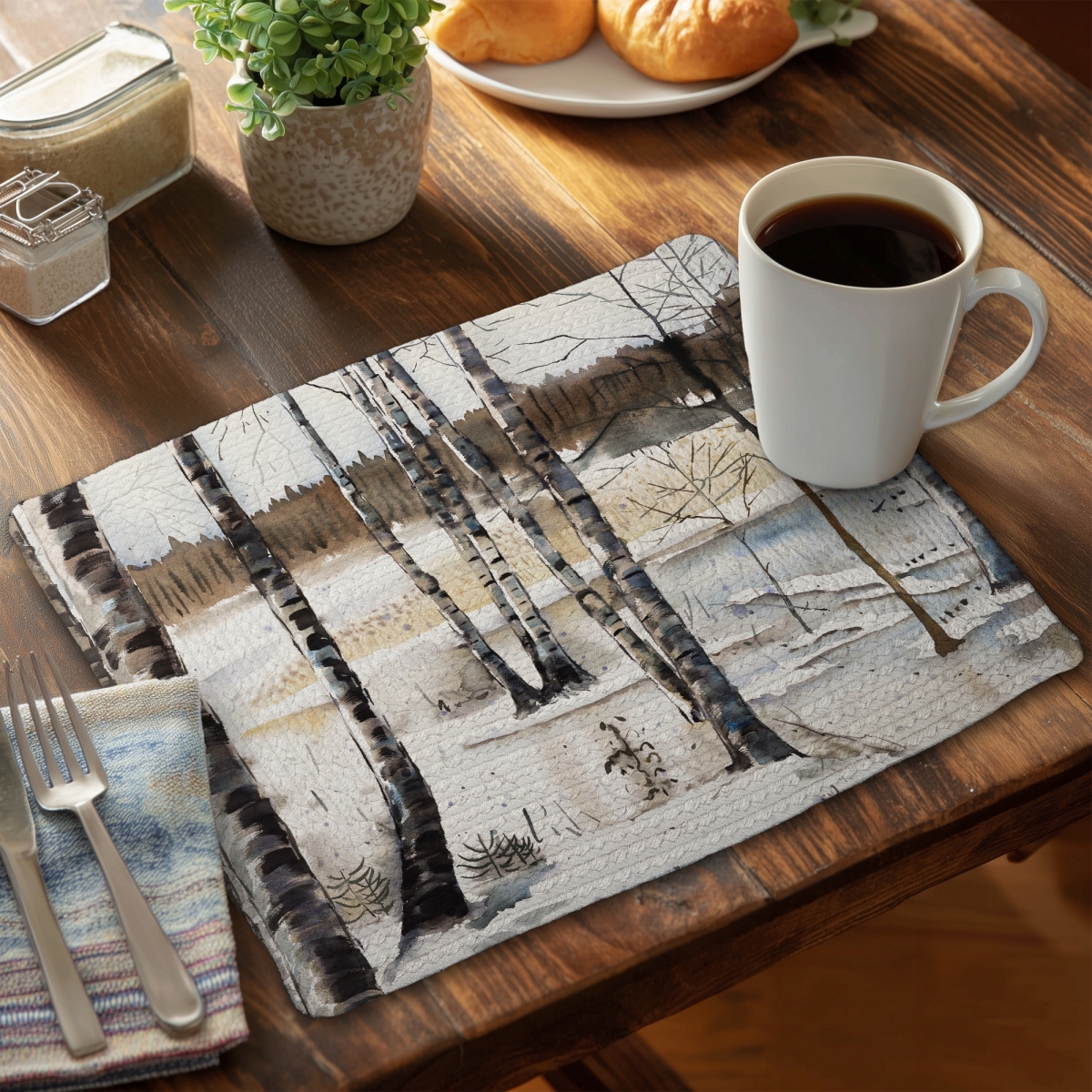 Picture of Begin Home Decor CBPM1418IIG3Y3 14 x 18 in. Winter Swamp Braided Polyester Placemat - Rustic Trees Decor