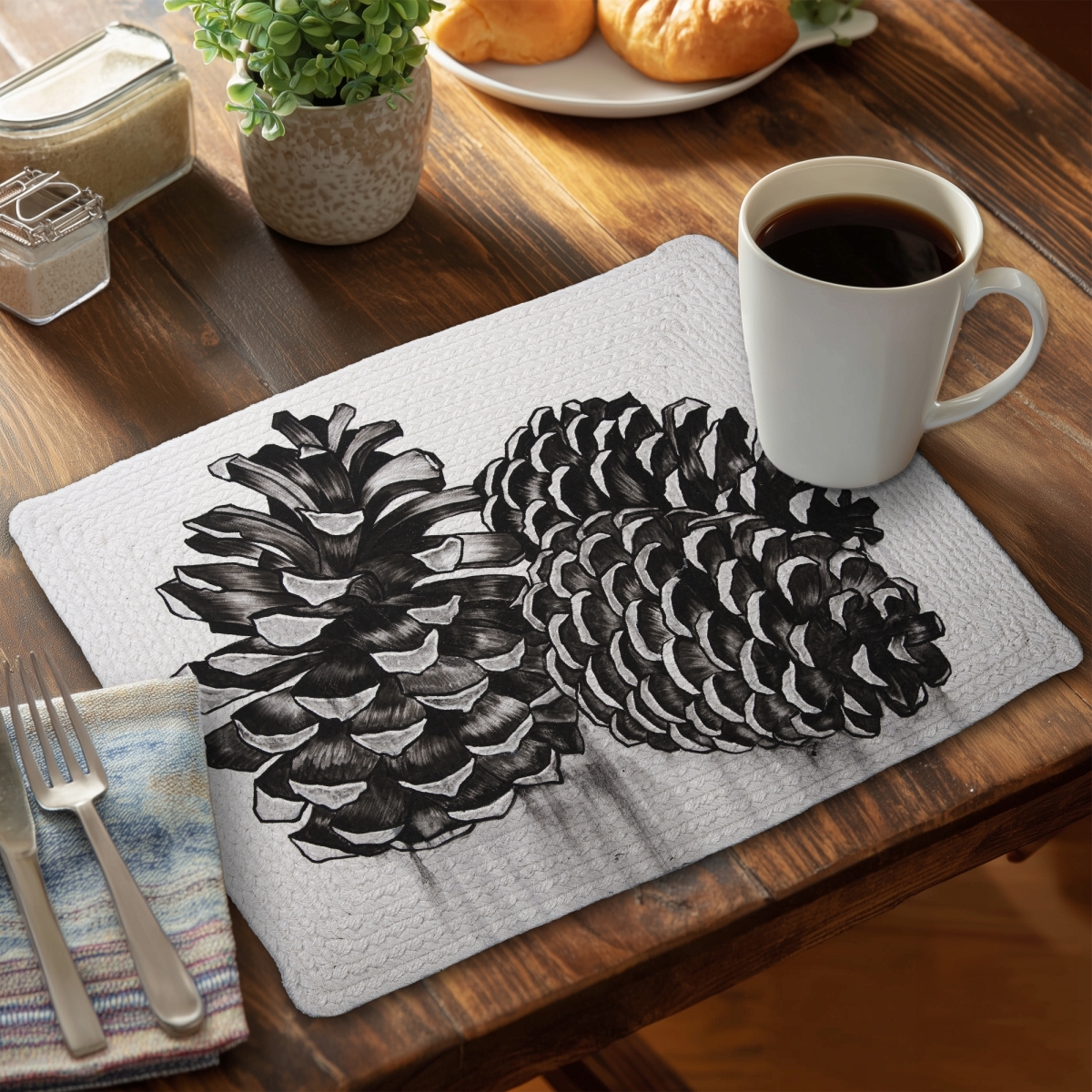 Picture of Begin Home Decor CBPM1418PCOKEU 14 x 18 in. Gray Braided Placemat - Bedroom Trees Home Decor - Pine Cones