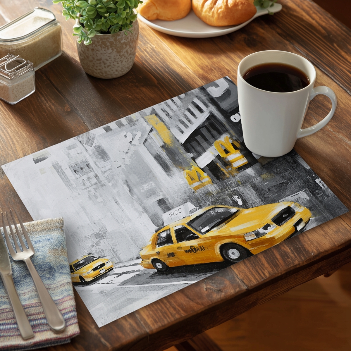 CPPM1418YHGS6T 14 x 18 in. York City Taxi Polyester Placemat - Home Decor Essential