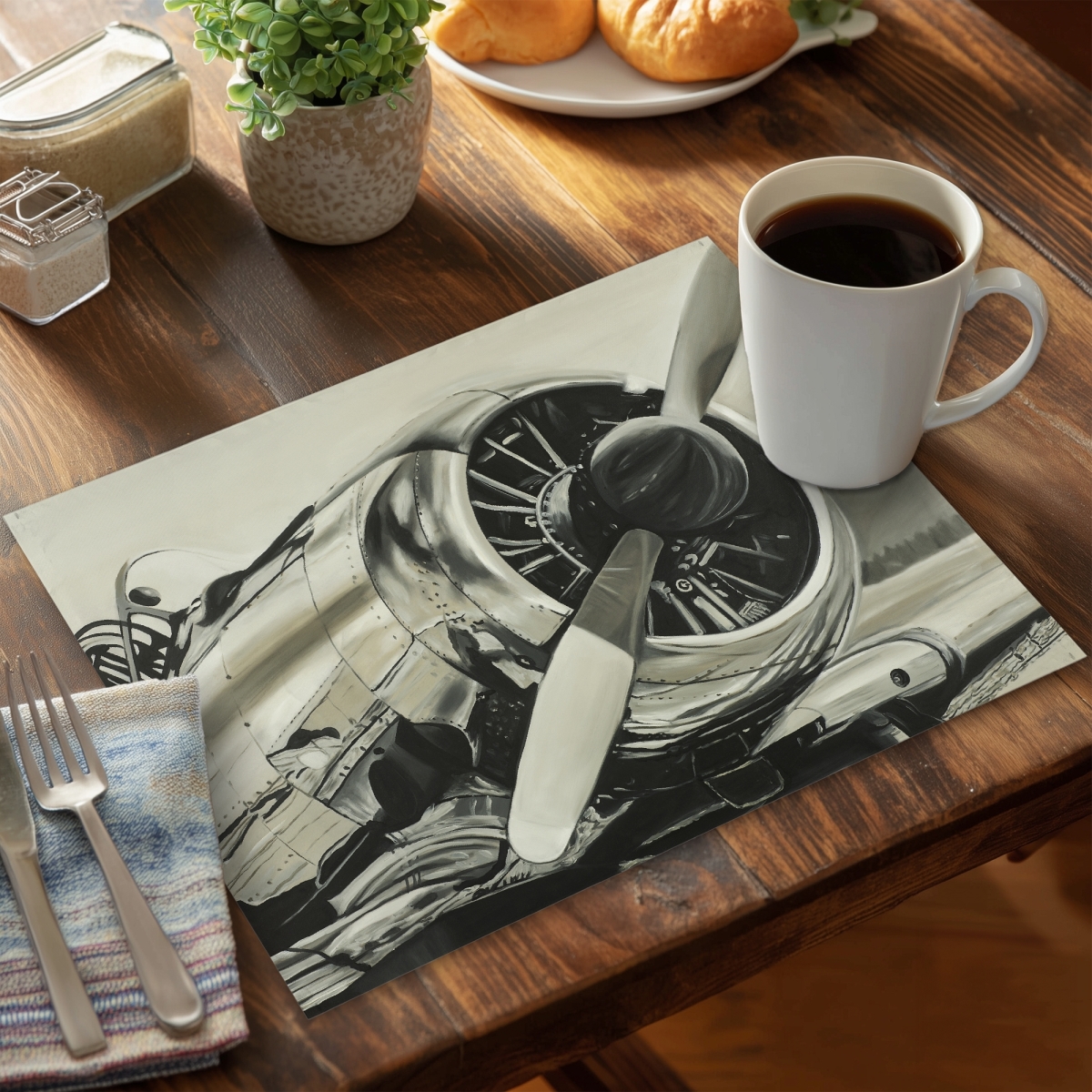Picture of Begin Home Decor CPPM1418185V32 14 x 18 in. Black Vintage Aircraft Polyester Placemat - Home Decor