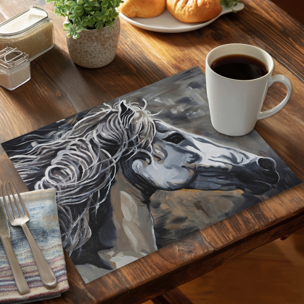 Picture of Begin Home Decor CPPM14188NOA57 14 x 18 in. Side of A Wild Horse Polyester Placemat - Farm Animal Decor