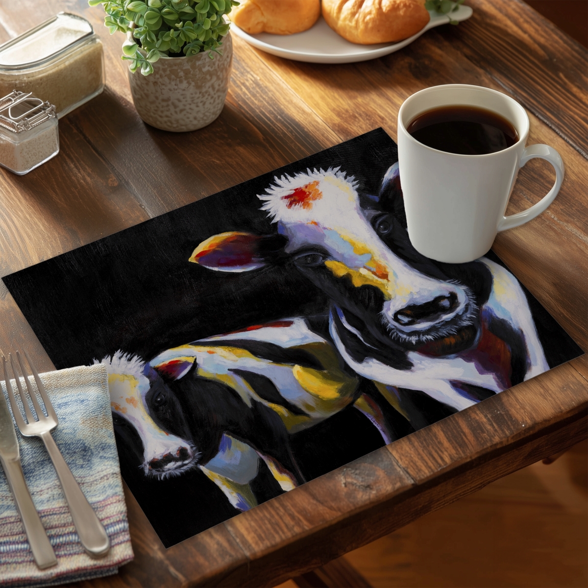 Picture of Begin Home Decor CPPM14189I67N2 14 x 18 in. Two Funny Cows Placemat - Contemporary Animal Bedroom Decor