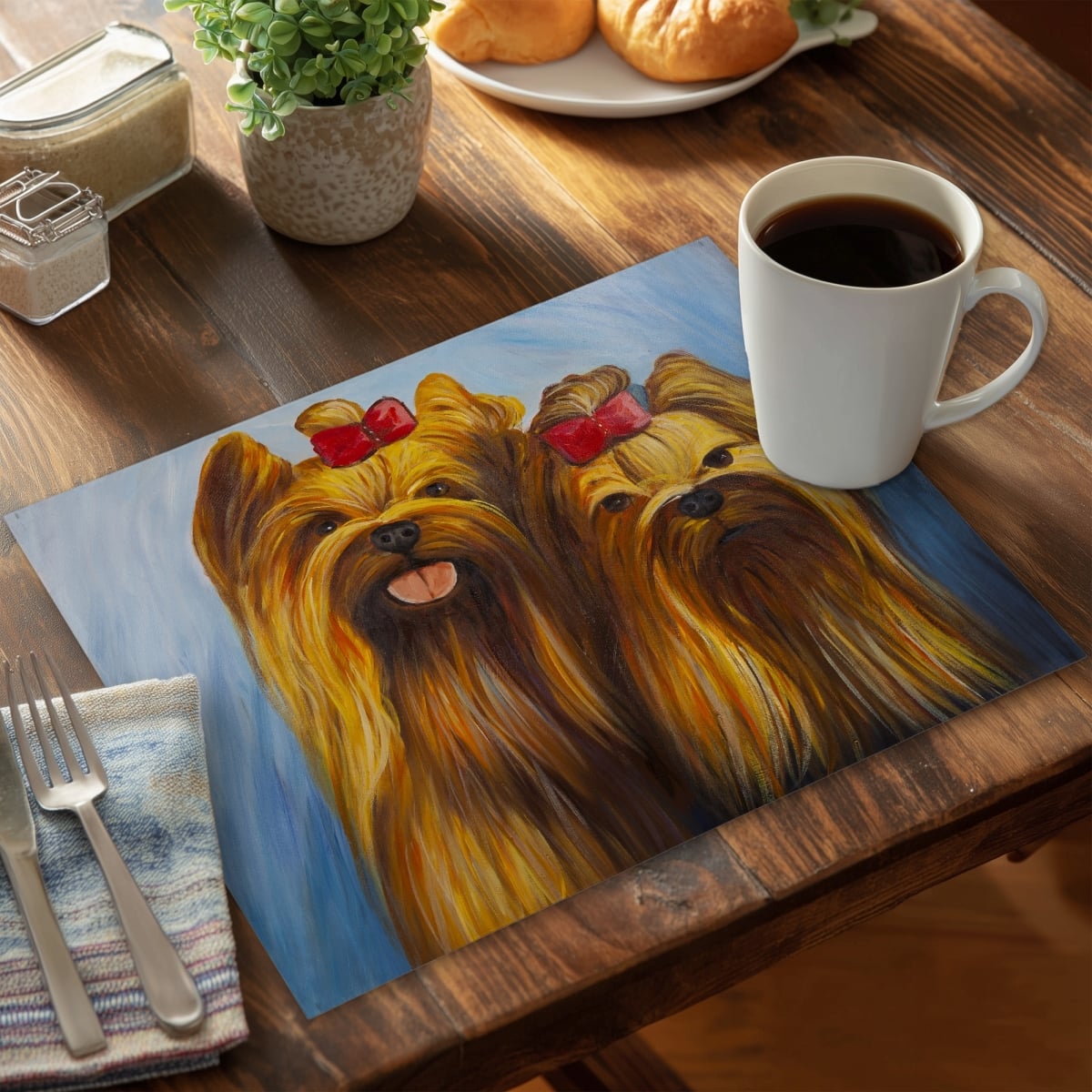Picture of Begin Home Decor CPPM1418EEEW5X 14 x 18 in. Contemporary Pets Bedroom Placemat - Two Smiling Dogs Decor