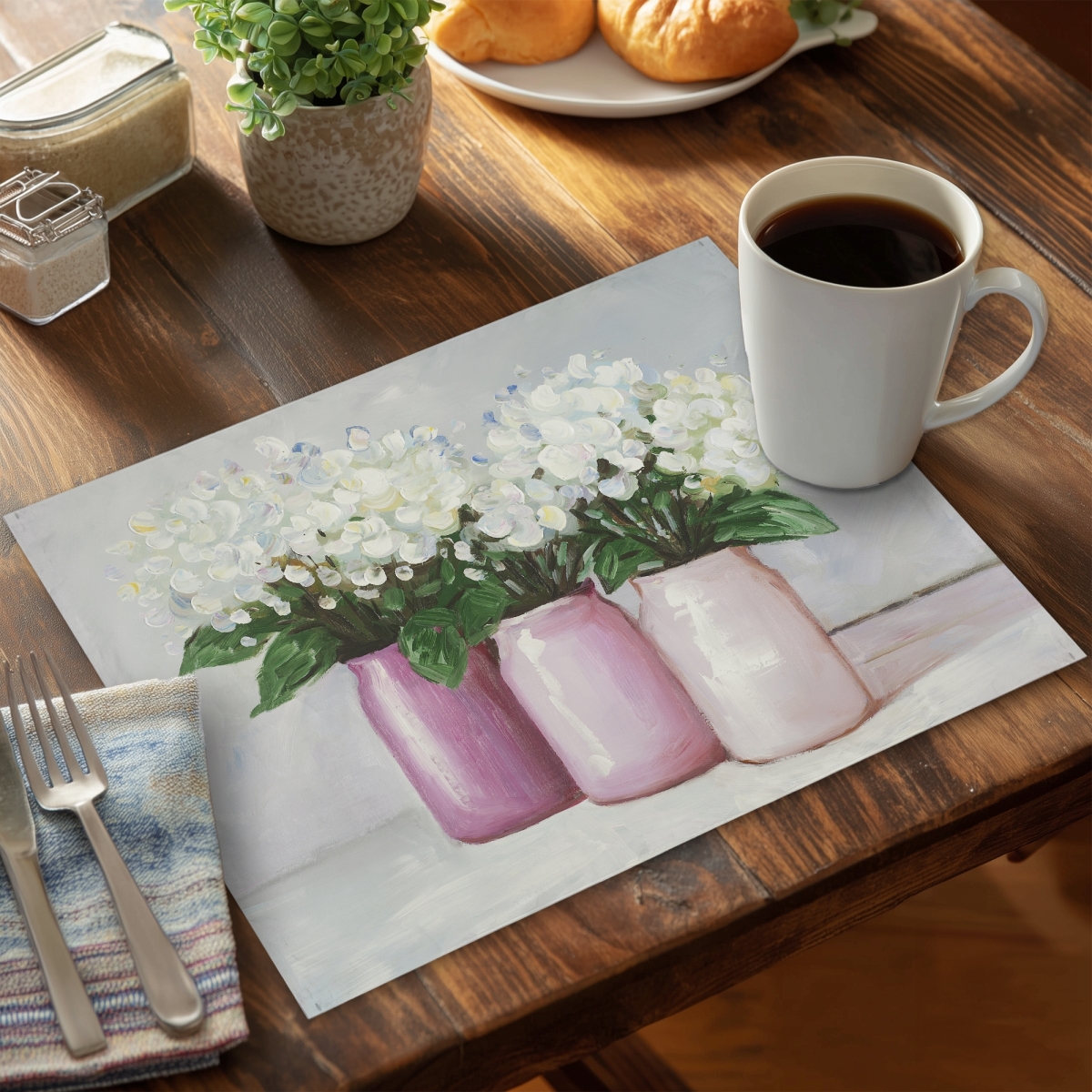 Picture of Begin Home Decor CPPM1418TDTWNO 14 x 18 in. Hydrangea Flowers Placemat - White Bedroom - Home Decor