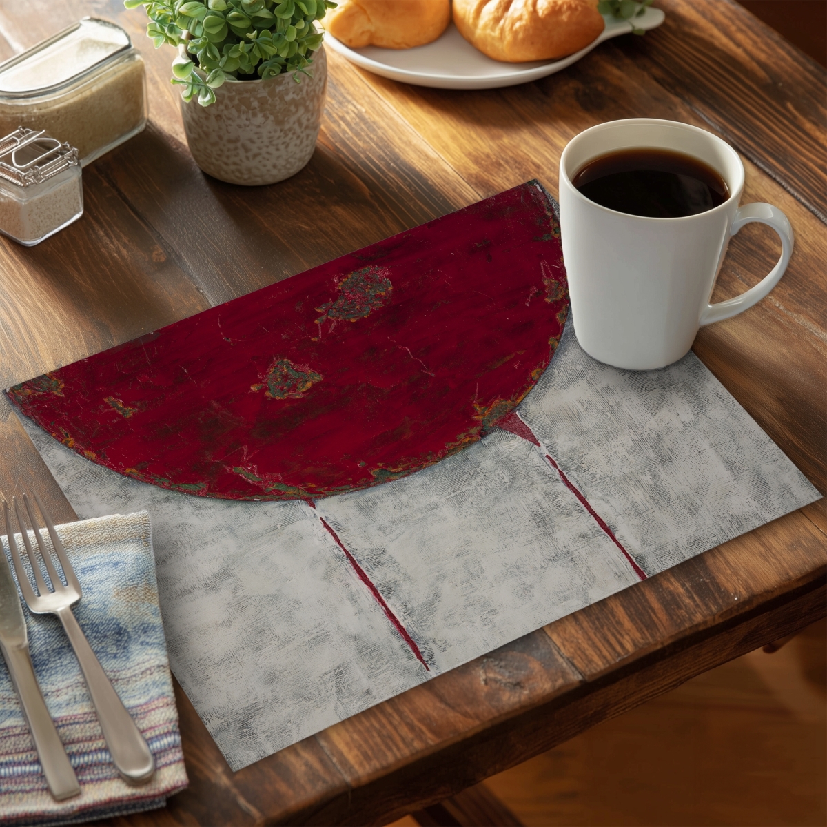 Picture of Begin Home Decor CPPM1418ANG1C9 14 x 18 in. Abstract Gray Polyester Placemat - Red Half Circle Design