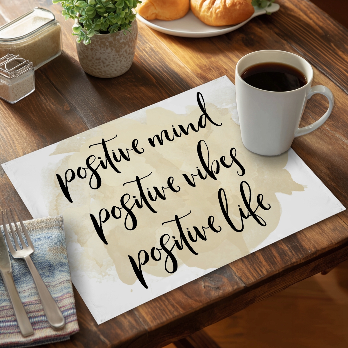 Picture of Begin Home Decor CPPM14182DFBPV 14 x 18 in. Beige Typo Polyester Placemat - Positive Mind Vibes Decor