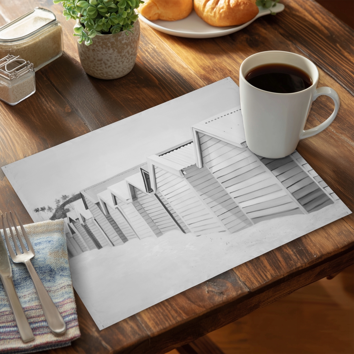 Picture of Begin Home Decor CPPM1418BCUYAF 14 x 18 in. Coastal Bedroom White Polyester Placemat - Beach Cabins Decor