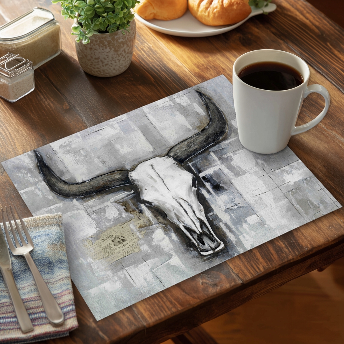 Picture of Begin Home Decor CPPM1418NAX3K6 14 x 18 in. Rustic White Bull Skull Placemat - Industrial Home Decor