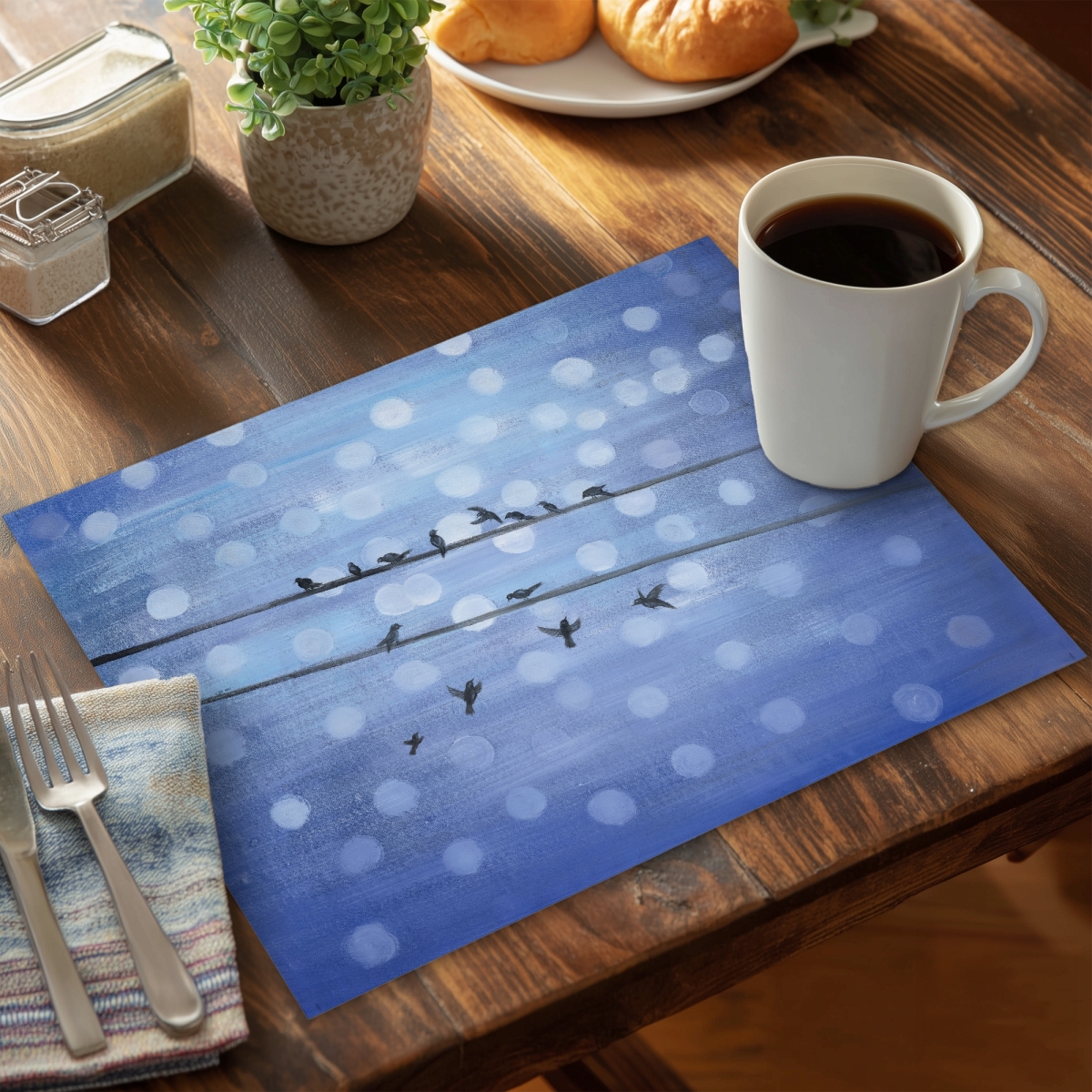 Picture of Begin Home Decor CPPM1418BDQ3GS 14 x 18 in. Birds on Glittering Blue Sky Placemat - Animal Shapes Decor