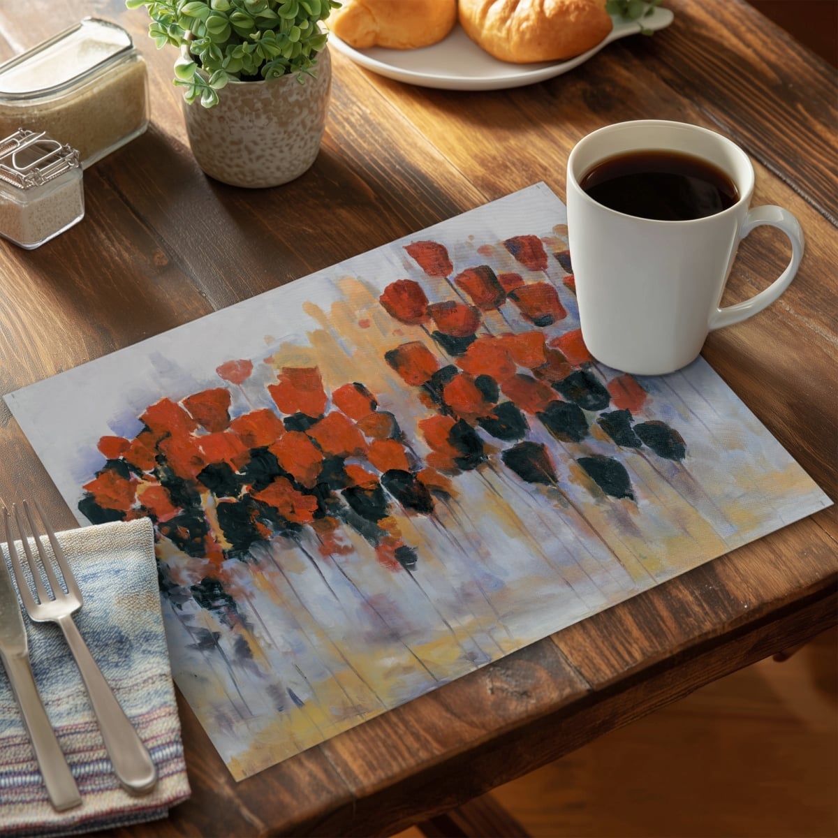Picture of Begin Home Decor CPPM1418RWU06I 14 x 18 in. Yellow Abstract Contemporary Placemat - Red Flowers Field Decor