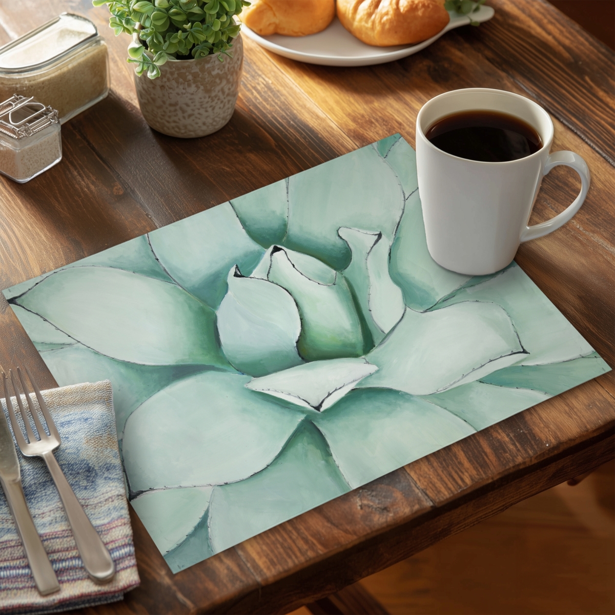 Picture of Begin Home Decor CPPM14188BPEMG 14 x 18 in. Succulent Closeup Placemat - Contemporary Botanical Decor