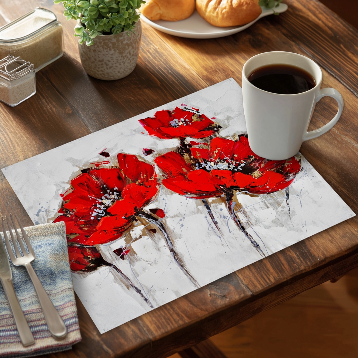 Picture of Begin Home Decor CPPM1418DXI9VU 14 x 18 in. Abstract Poppy Floral Polyester Placemat - Contemporary Decor