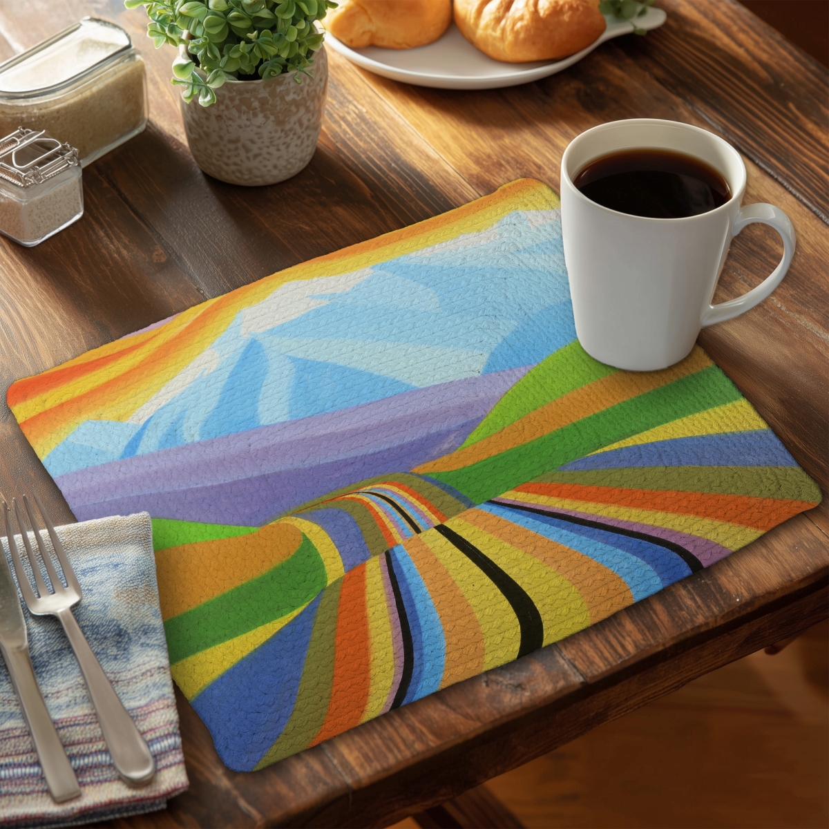 Picture of Begin Home Decor CBPM1418UPE9K4 14 x 18 in. Mountain Road Multi Colored Polyester Placemat - Home Decor