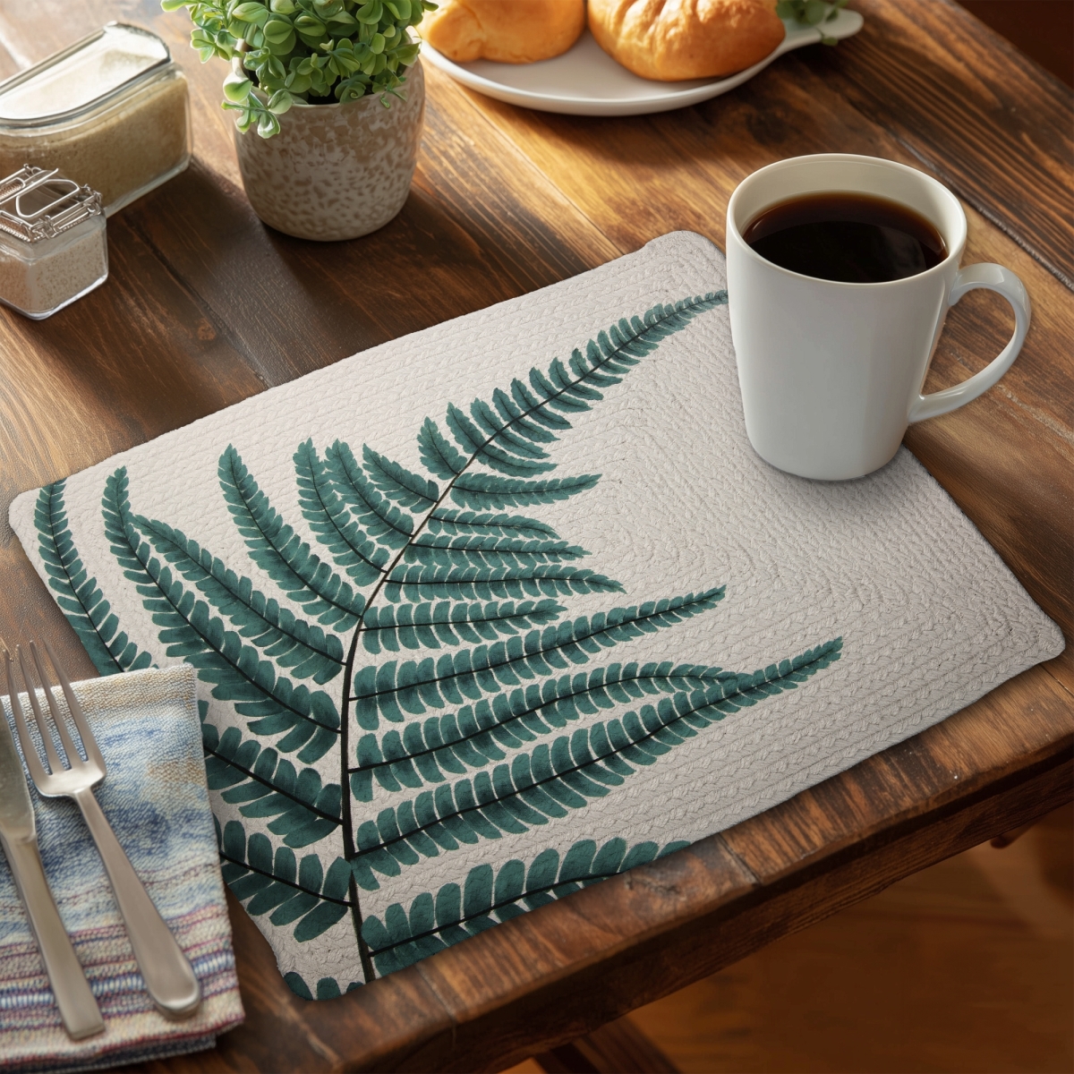 Picture of Begin Home Decor CBPM1418YGOJHN 14 x 18 in. Fern Botanical Braided Polyester Placemat - Exotic Home Decor