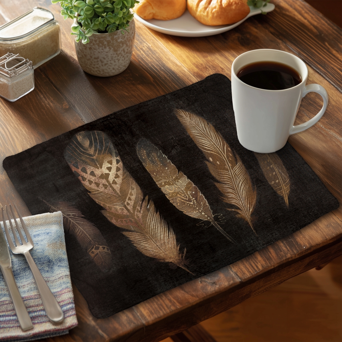 Picture of Begin Home Decor CBPM1418HTE1W0 14 x 18 in. Brown Feathers Bohemian Braided Polyester Placemat for Home Decor