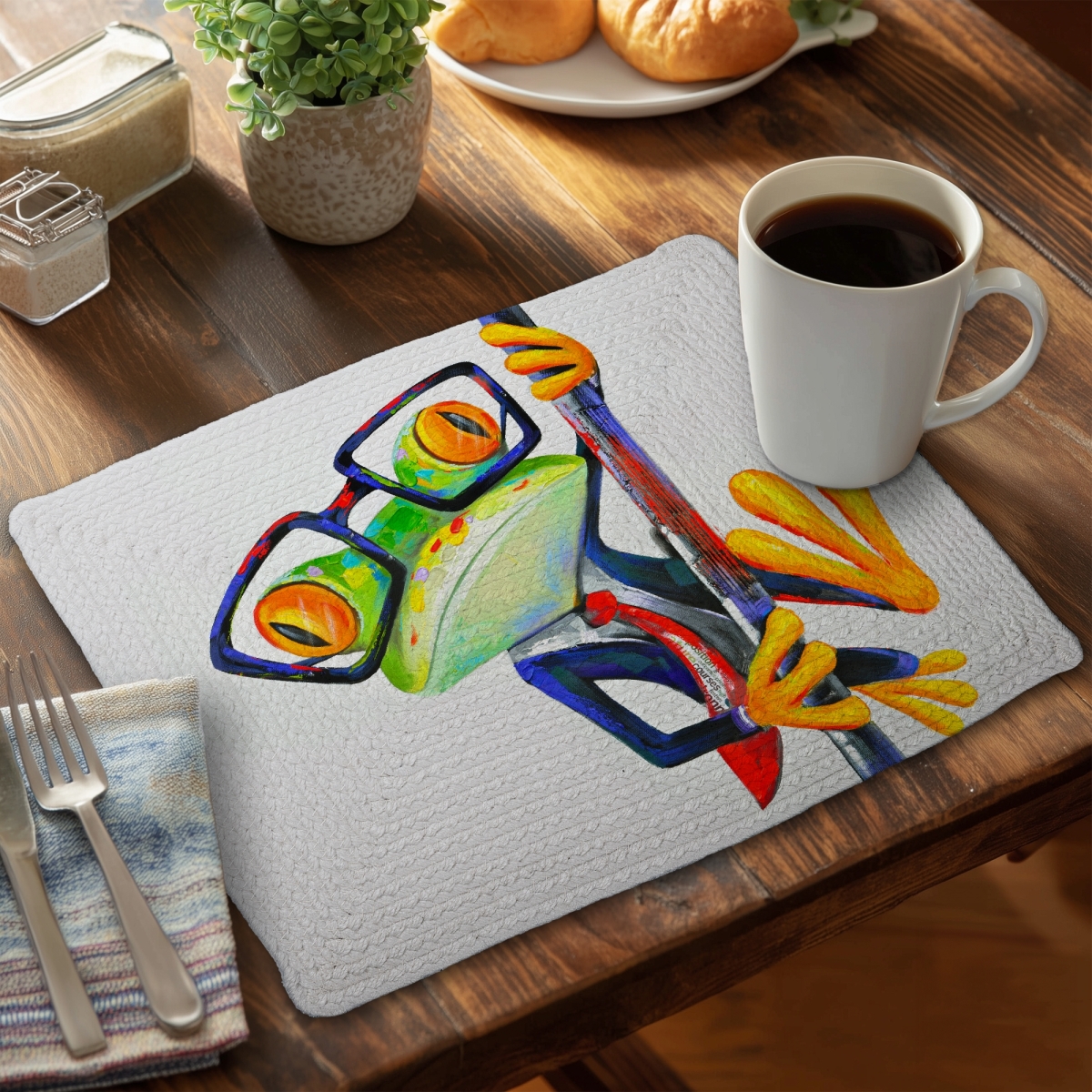 Picture of Begin Home Decor CBPM1418TIVDUJ 14 x 18 in. Funny Frog with Glasses Braided Polyester Placemat - Home Decor