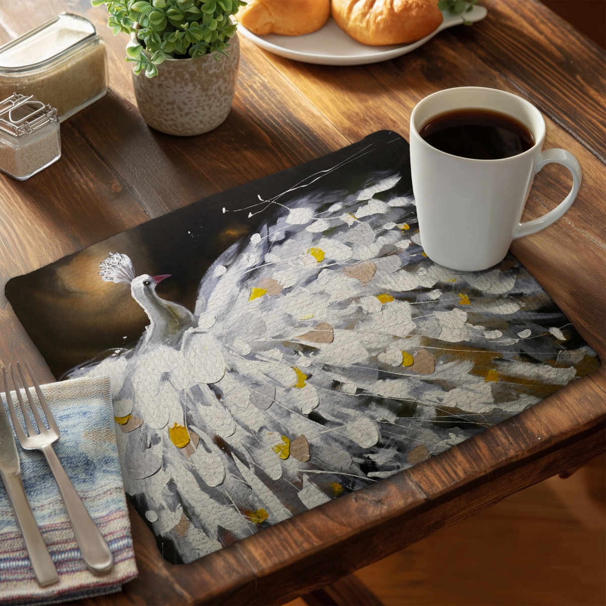 Picture of Begin Home Decor CBPM1418EBBXU6 14 x 18 in. Abstract Peacock Bird Placemat - Braided Polyester Home Decor