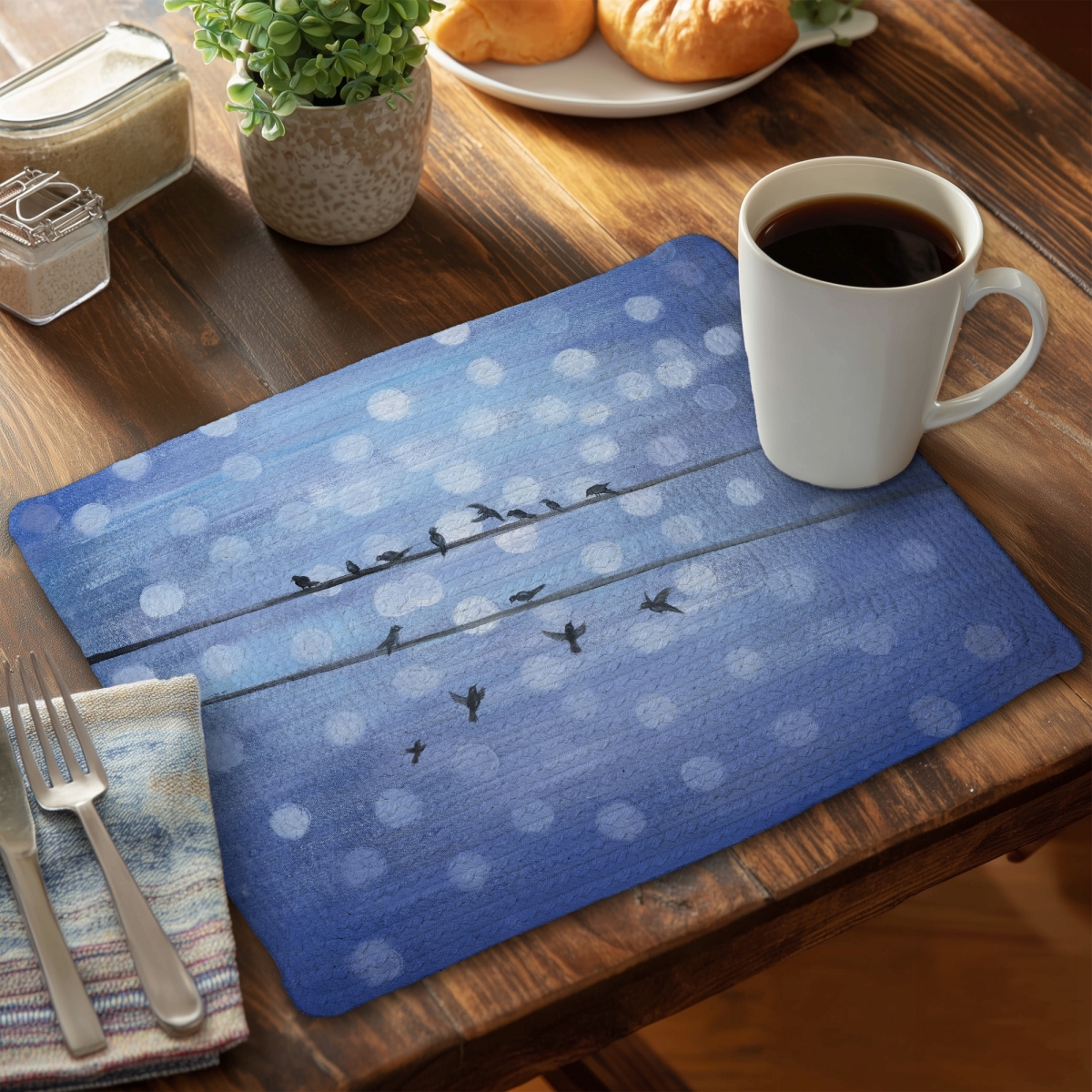 Picture of Begin Home Decor CBPM14187TOG26 14 x 18 in. Birds on Glittering Blue Sky - Braided Polyester Placemat