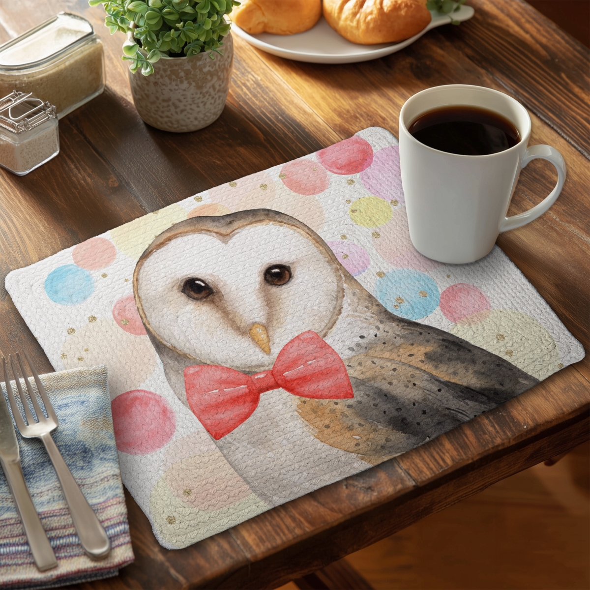 Picture of Begin Home Decor CBPM1418JVEOEX 14 x 18 in. Chic Owl Bedroom Bird Braided Polyester Placemat - Home Decor