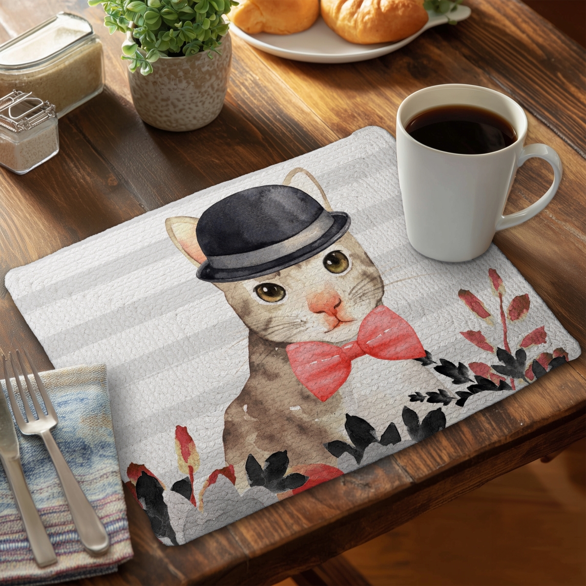 Picture of Begin Home Decor CBPM141894ERRP 14 x 18 in. Cat Detective Bedroom Placemat - Braided Polyester Decor