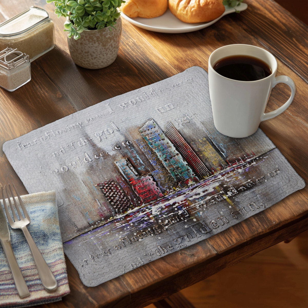 Picture of Begin Home Decor CBPM1418BFMIB0 14 x 18 in. Gray Building Bedroom Braided Polyester Placemat - Cityscape Decor
