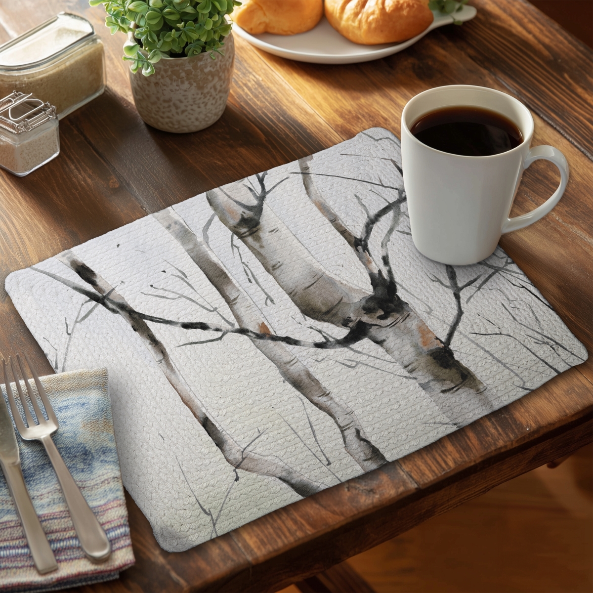 Picture of Begin Home Decor CBPM1418FCOYH4 14 x 18 in. Three Birches Trees Brown Braided Polyester Placemat - Home Decor