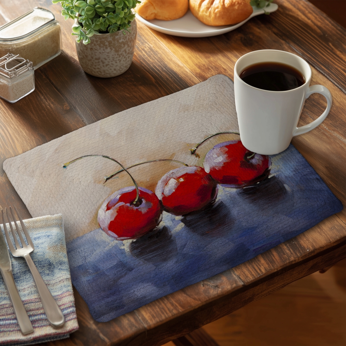 Picture of Begin Home Decor CBPM1418UOGQS8 14 x 18 in. Blue Braided Polyester Placemat - Three Cherries Home Decor