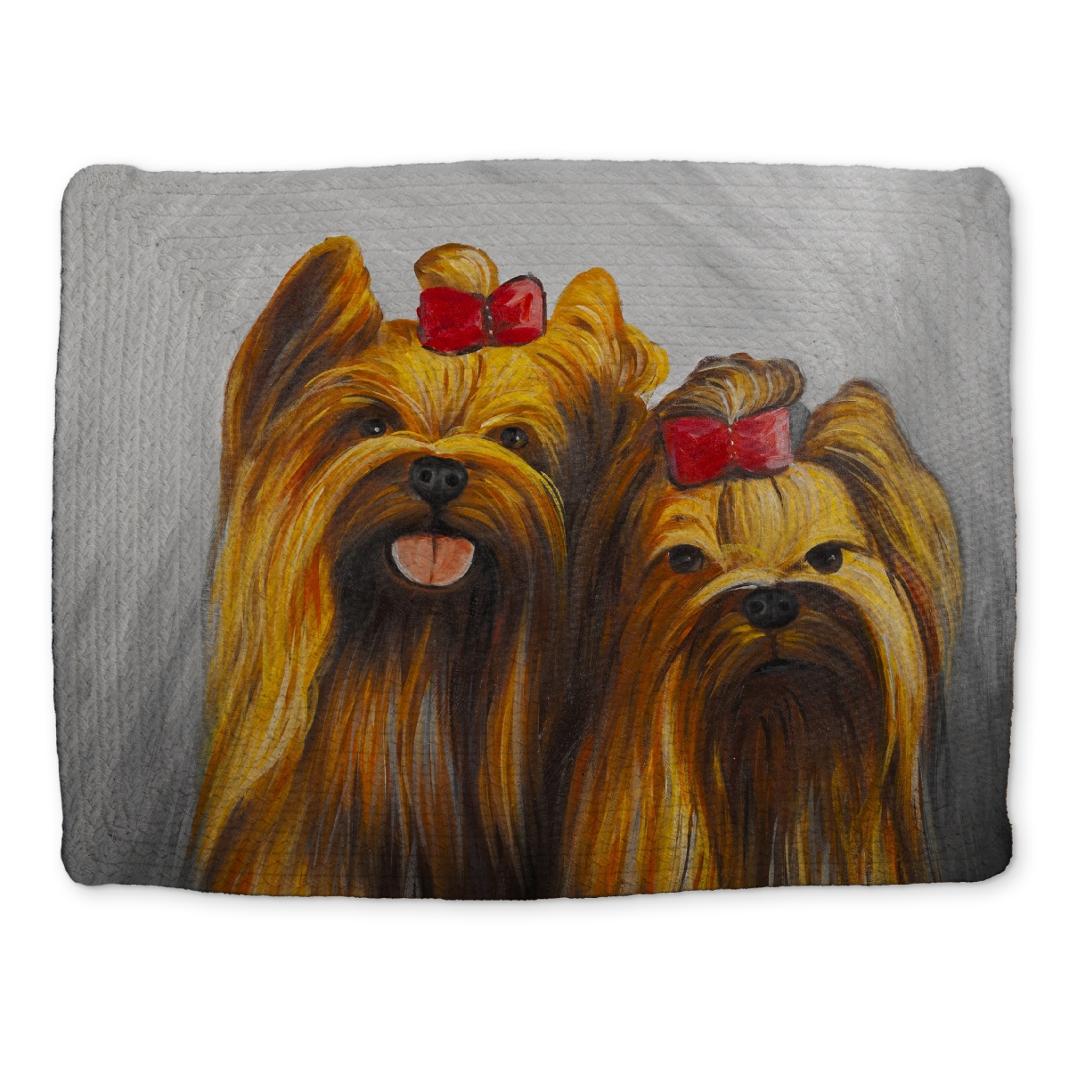 Picture of Begin Home Decor CBPM1418HBPRIP 14 x 18 in. Braided Polyester Pet Placemat - Two Dogs with Bow Tie Decor