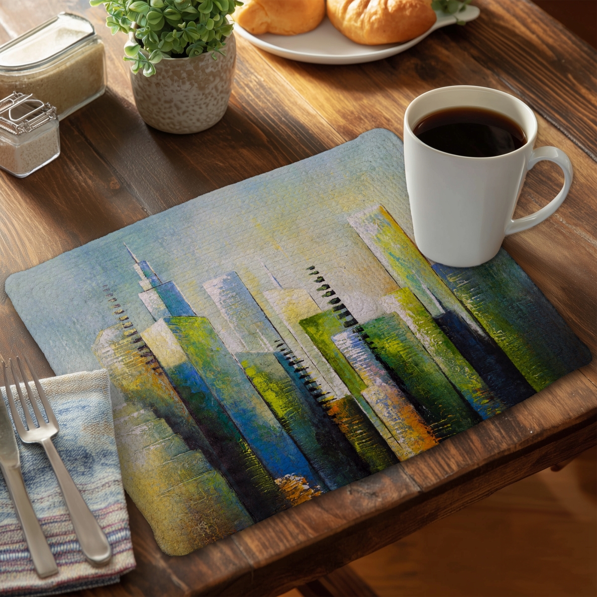 Picture of Begin Home Decor CBPM1418LL8T99 14 x 18 in. Abstract Skyscraper Blue Braided Placemat - Modern Home Decor