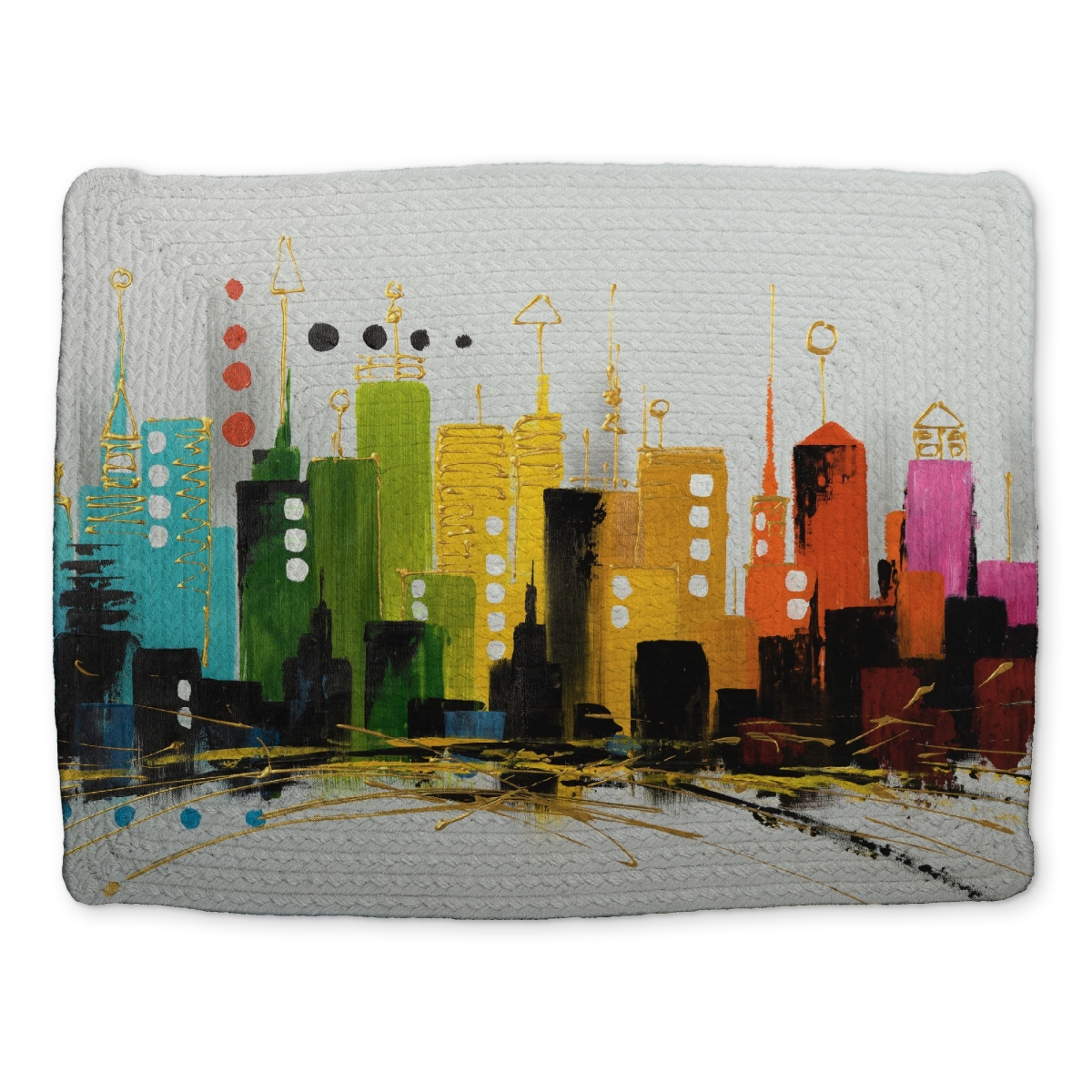 Picture of Begin Home Decor CBPM1418PDRJ5N 14 x 18 in. Cityscape Rainbow Colors Polyester Placemat - Cities Blue Decor