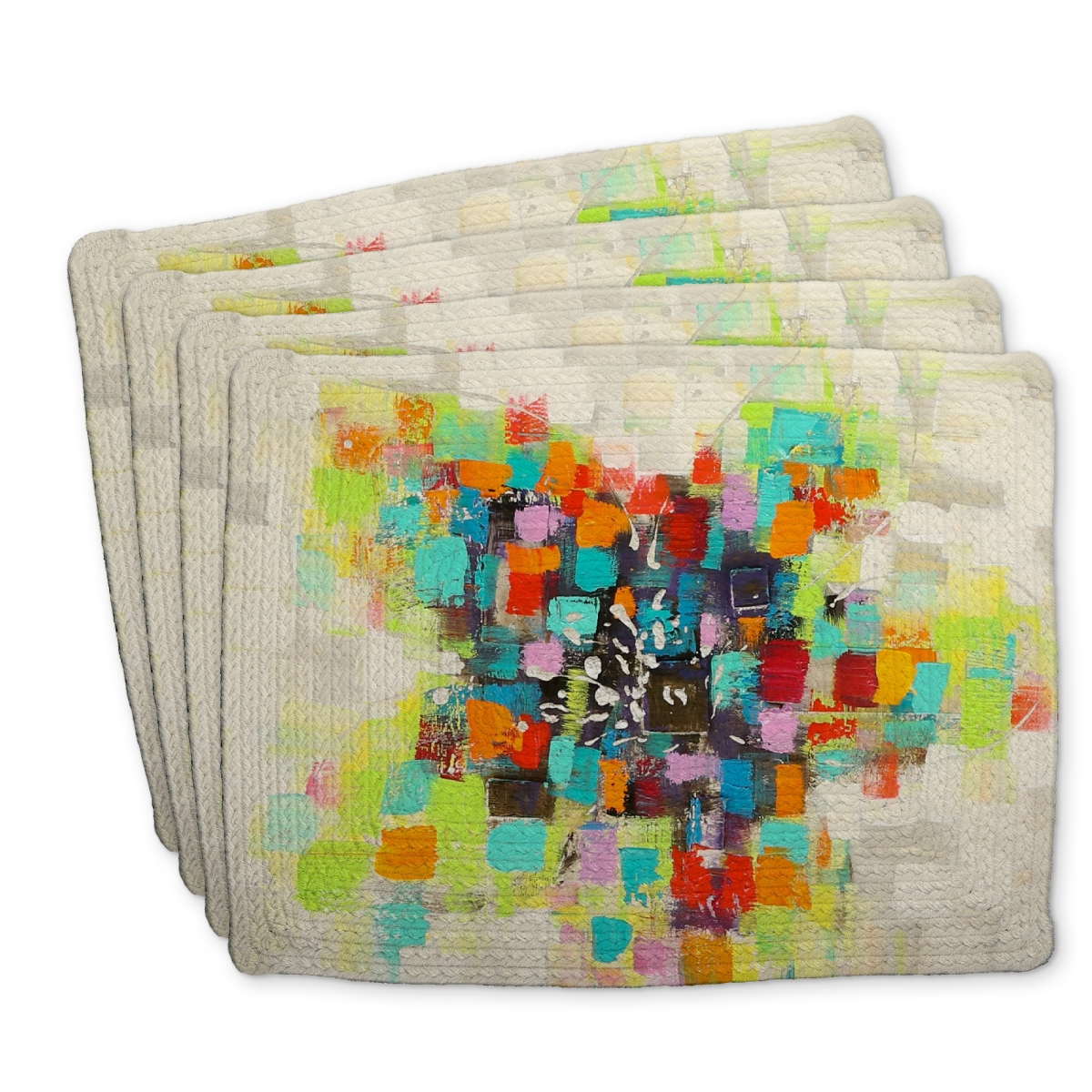 Picture of Begin Home Decor C4BP1418CK5CZ3 14 x 18 in. Flowers Made of Squares - Braided Polyester Placemat - Home Decor - Set of 4