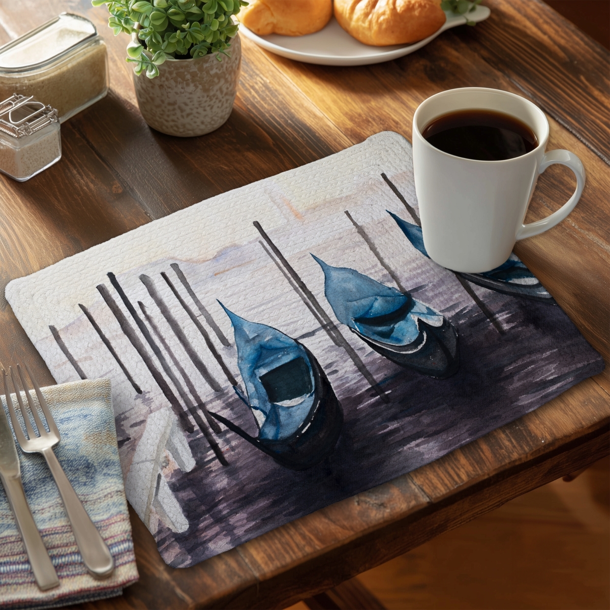 Picture of Begin Home Decor C4BP1418ZOON2C 14 x 18 in. The Gondola in Italy - Braided Polyester Placemat for Decor - Set of 4