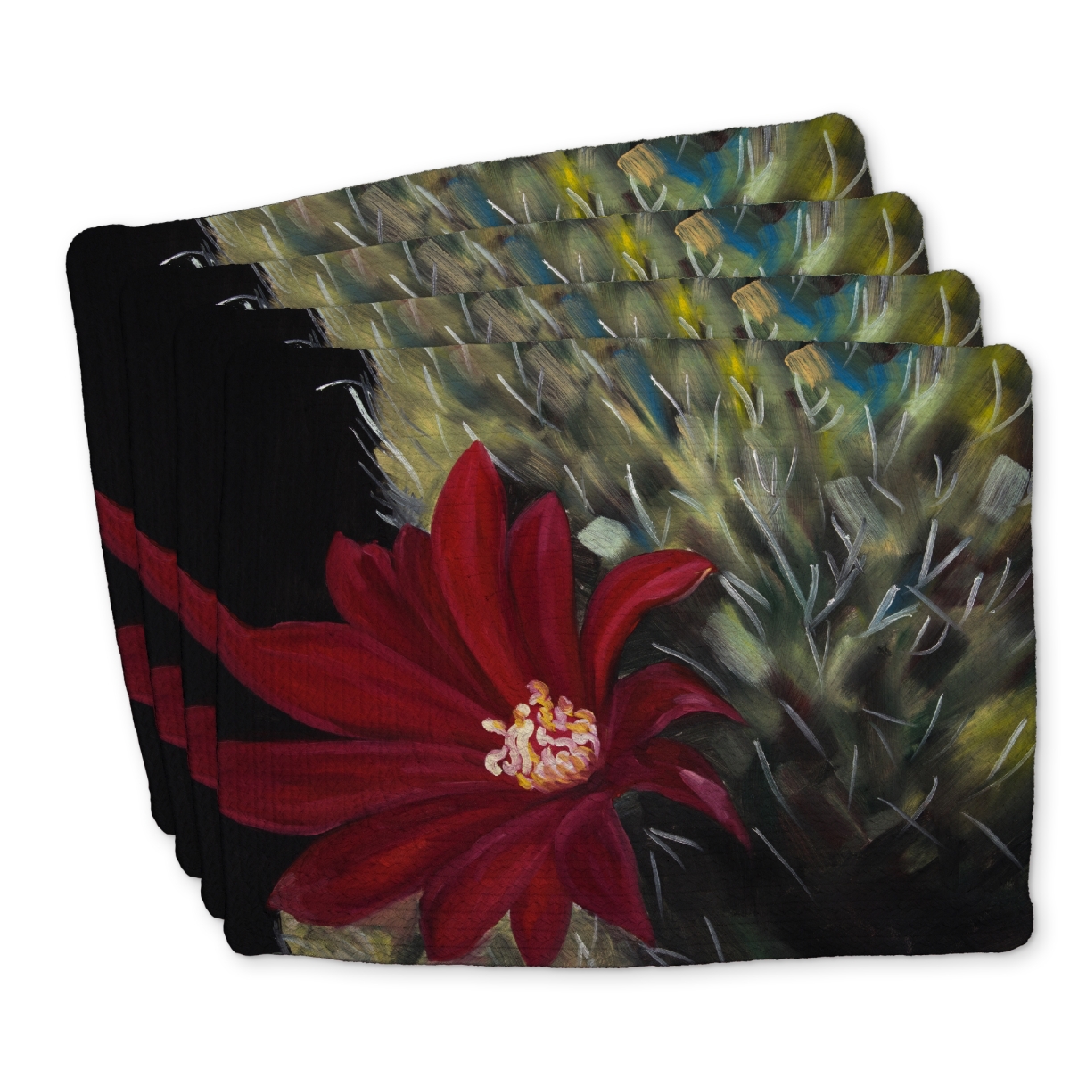 Picture of Begin Home Decor C4BP1418MZAYY5 14 x 18 in. Echinopsis Red Cactus Flower Braided Polyester Placemats Set - Set of 4