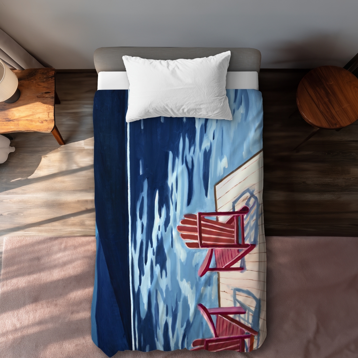 C1DCTXLWJAPDL8 Lake Dock Mountains Chairs Marine Office Twin Size Extra Long Duvet Cover - Home Decor