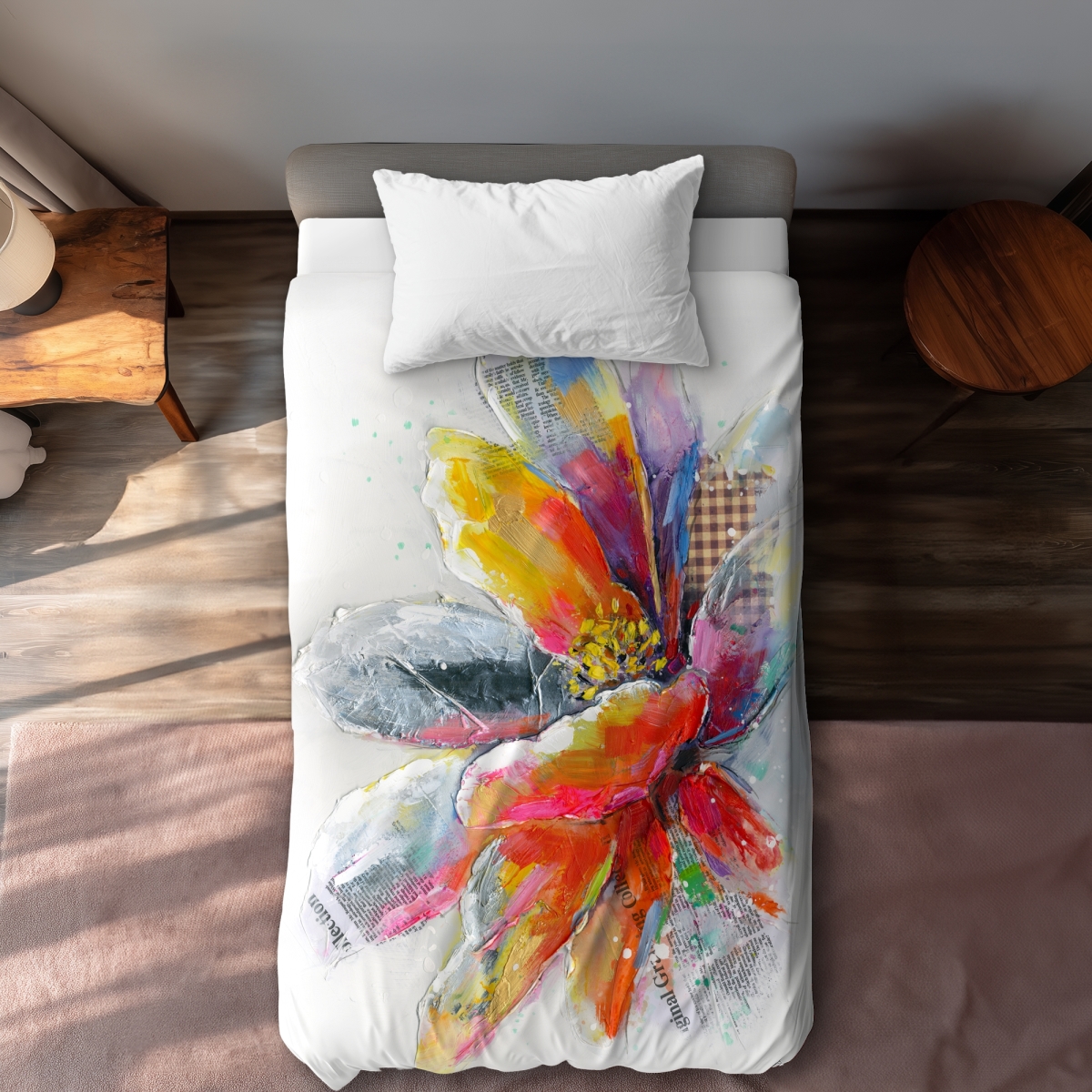 C1DCTXLWPOYJQO Abstract Flower with Texture - Modern Office Twin Size Extra Long Duvet Cover
