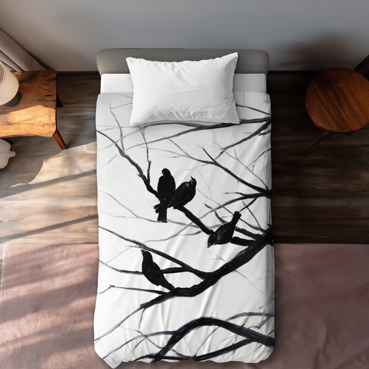 C1DCTXLWTXC6S8 Birds & Branches Silhouette Twin Size Extra Long Duvet Cover - Office Animals Decor